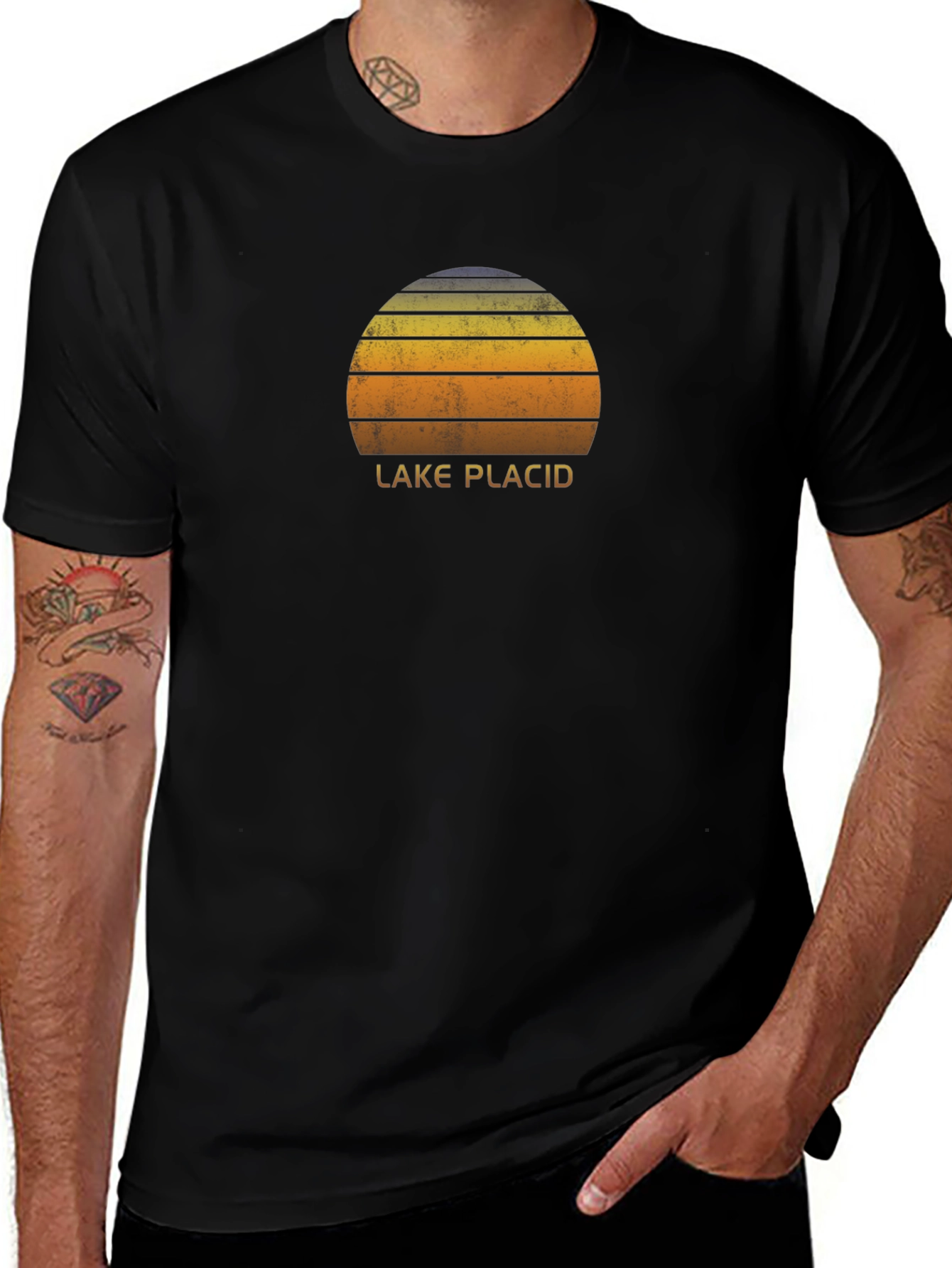 Lake Placid Sunset Graphic Tee - Retro Style