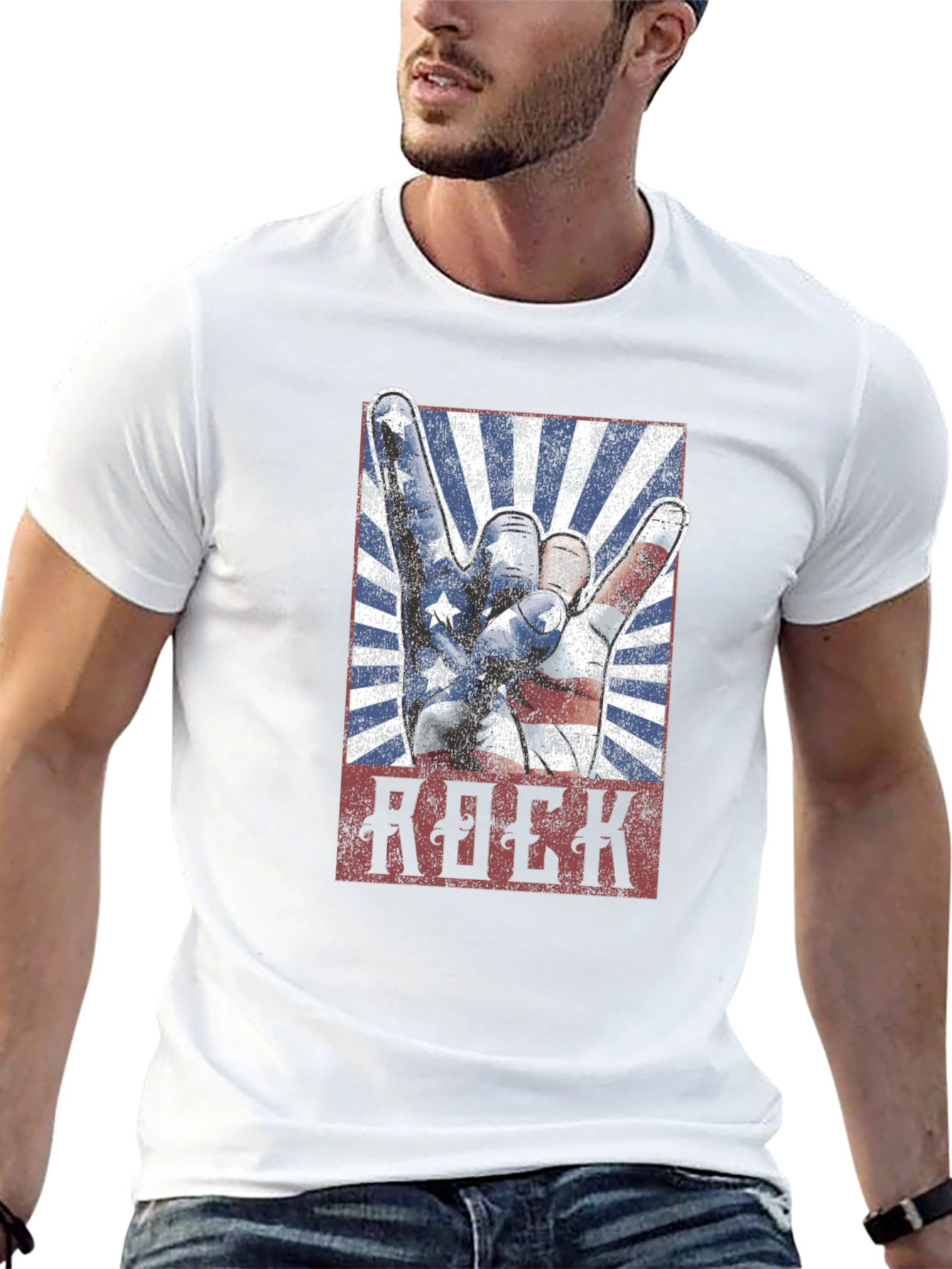 American Flag Rock Hand Gesture Graphic T-Shirt