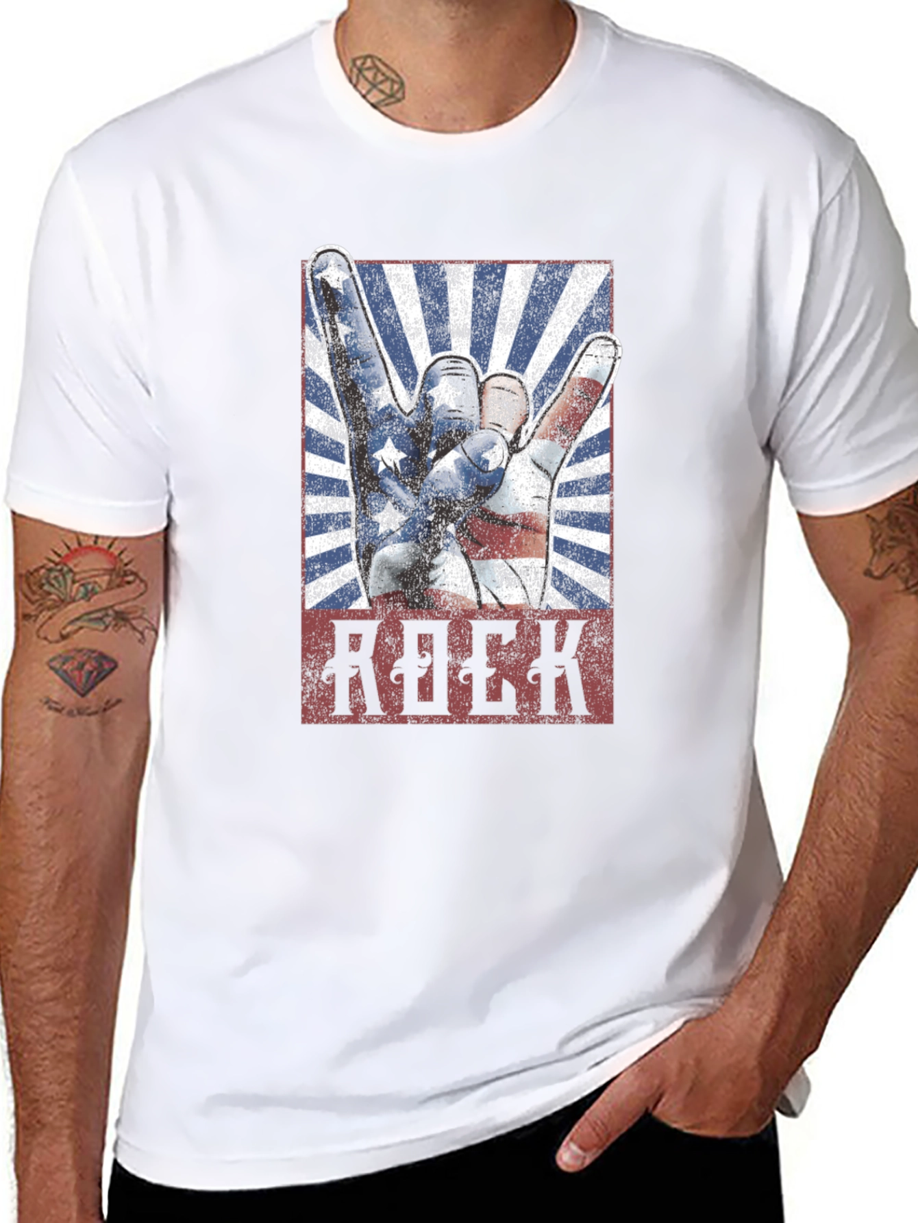 American Flag Rock Hand Gesture Graphic T-Shirt