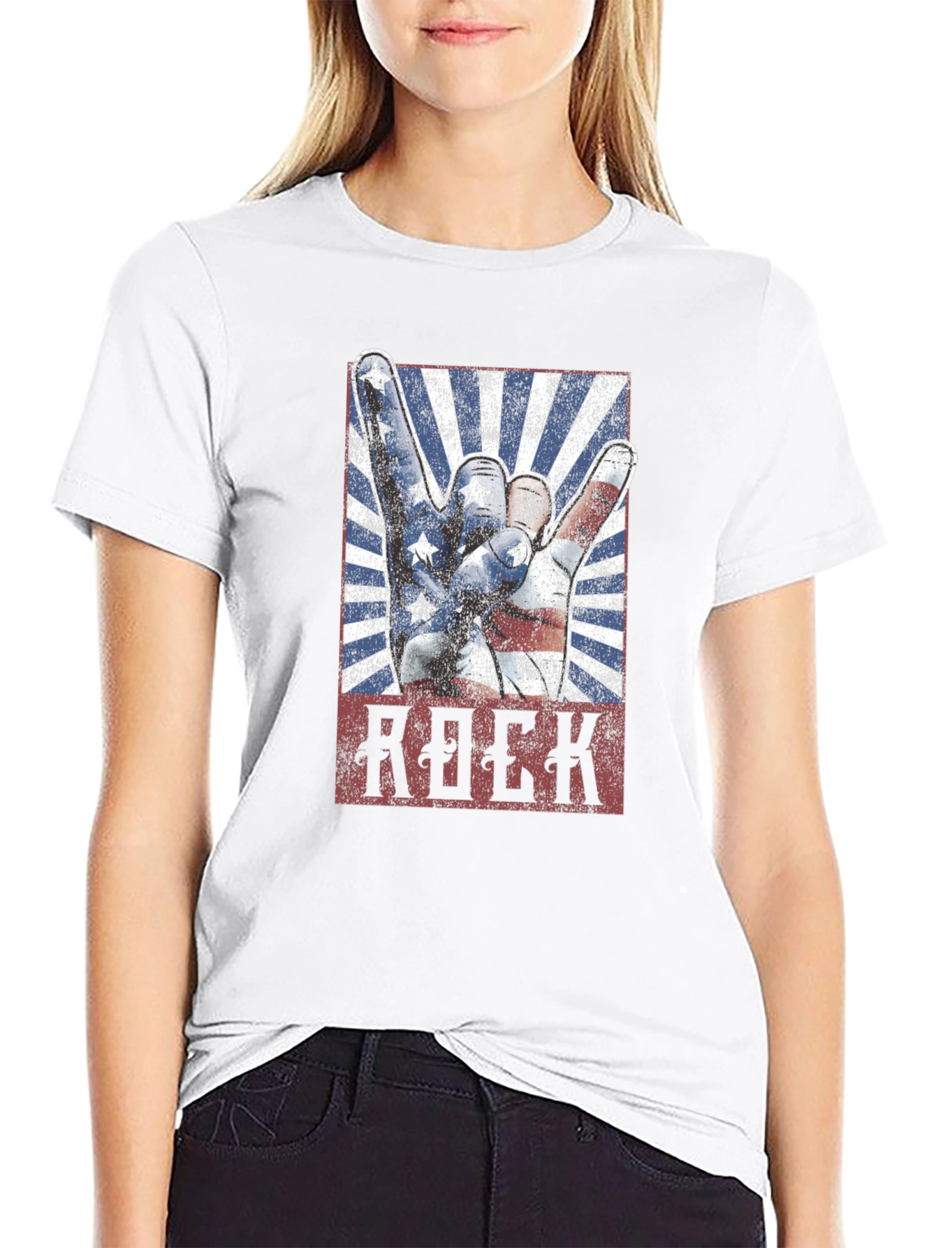 American Flag Rock Hand Gesture Graphic T-Shirt