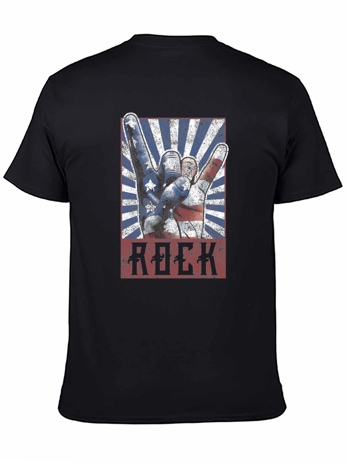 American Flag Rock Hand Gesture Graphic T-Shirt
