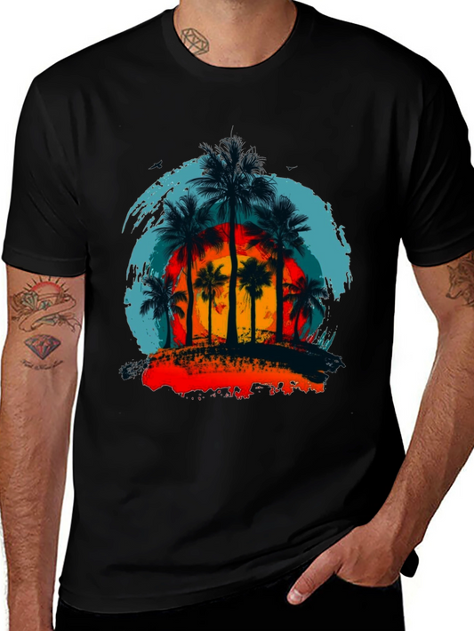 Tropical Palm Tree Sunset Graphic Tee