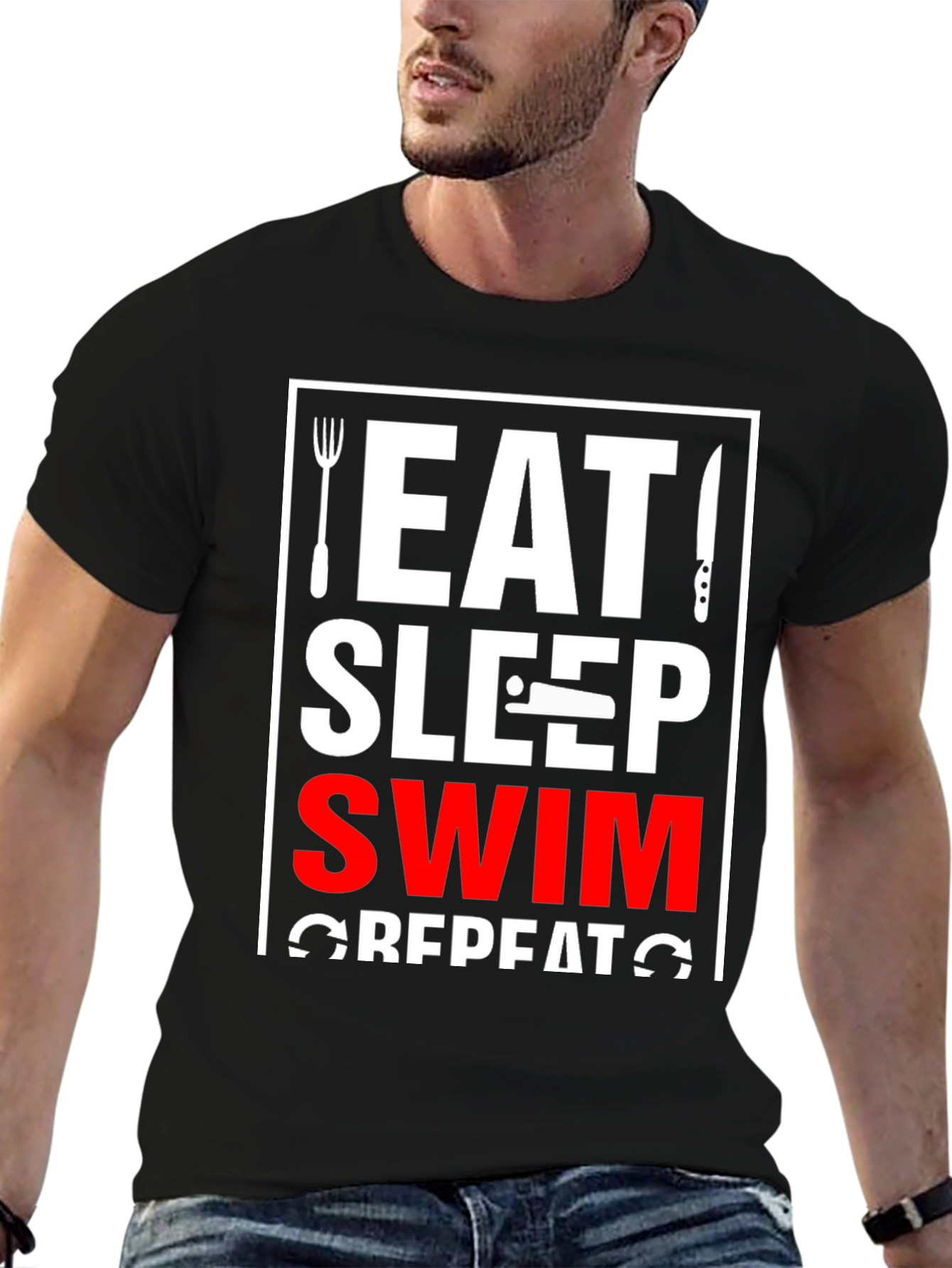 Eat Sleep Swim Repeat Black T-Shirt