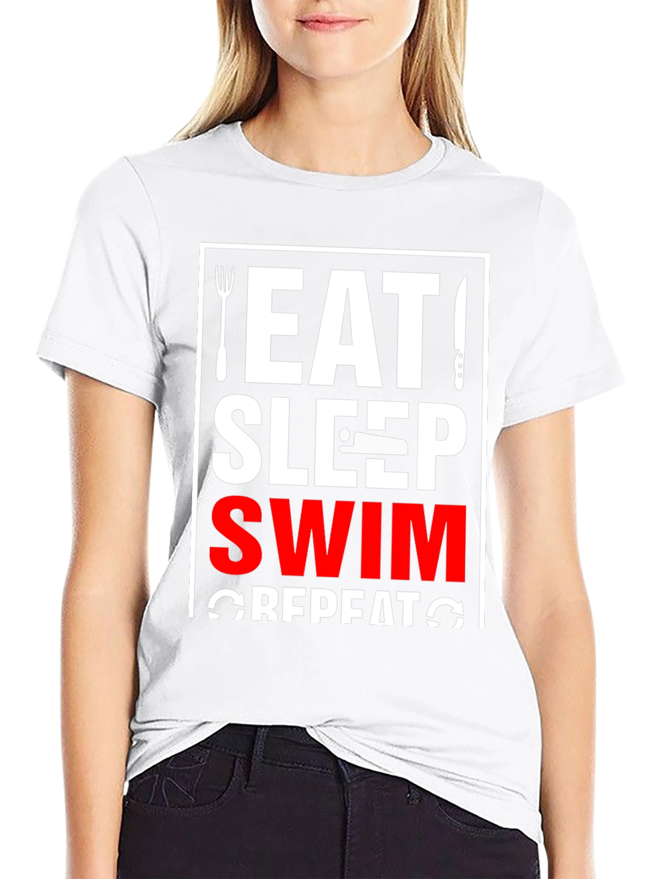 Eat Sleep Swim Repeat Black T-Shirt