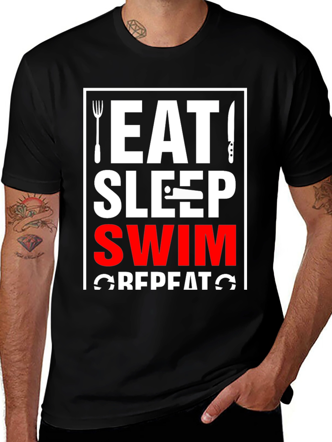 Eat Sleep Swim Repeat Black T-Shirt