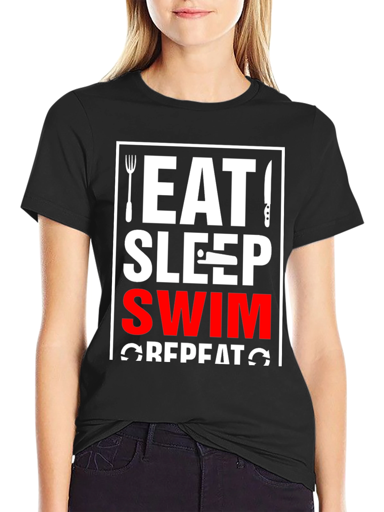 Eat Sleep Swim Repeat Black T-Shirt