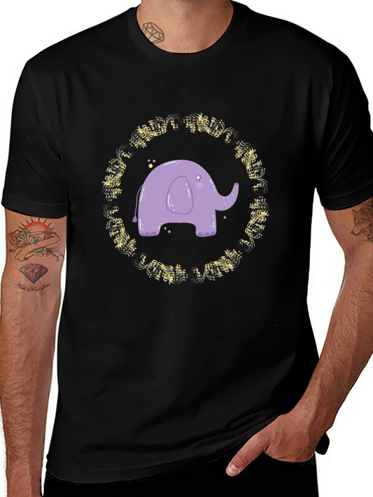 Cute Elephant Graphic Tee - Black