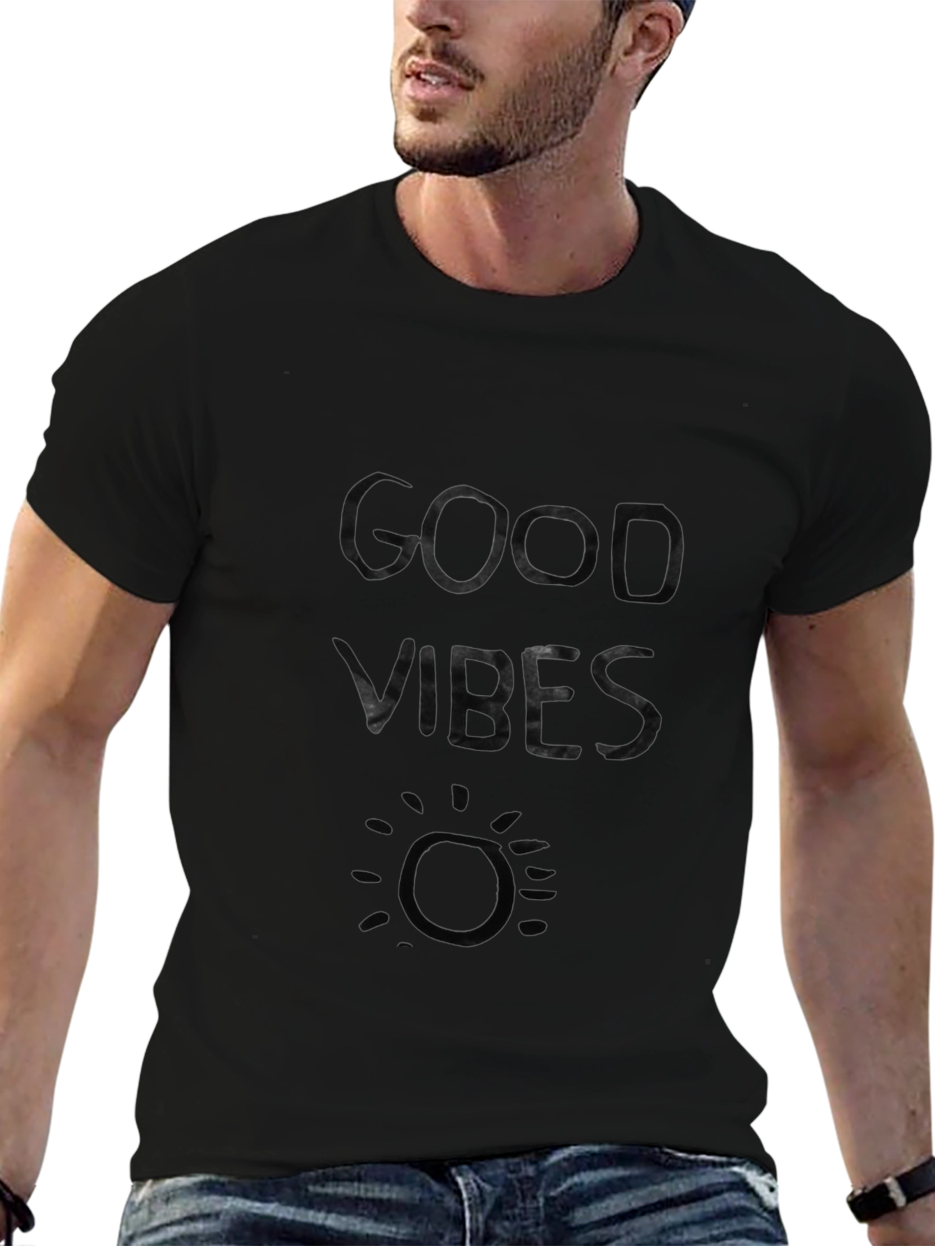 Good Vibes Black Graphic Tee - Relaxed Fit