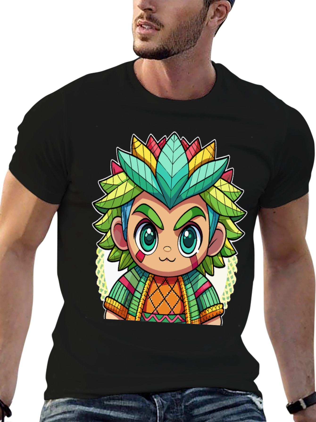 Cartoon Aztec Warrior Graphic Tee