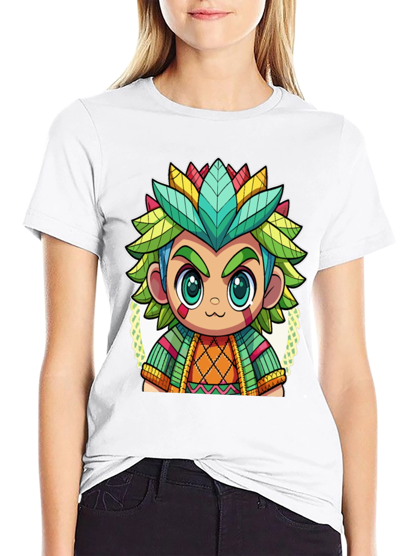 Cartoon Aztec Warrior Graphic Tee