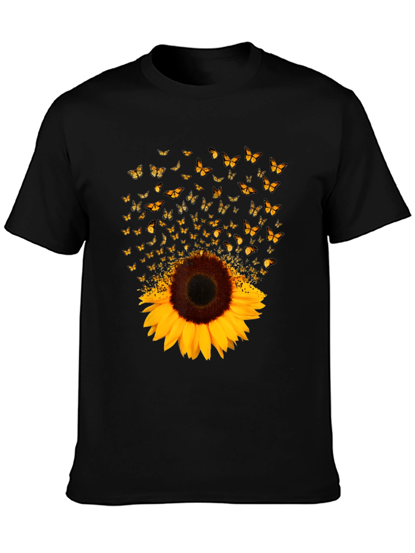 Sunflower Butterfly Graphic Black T-Shirt