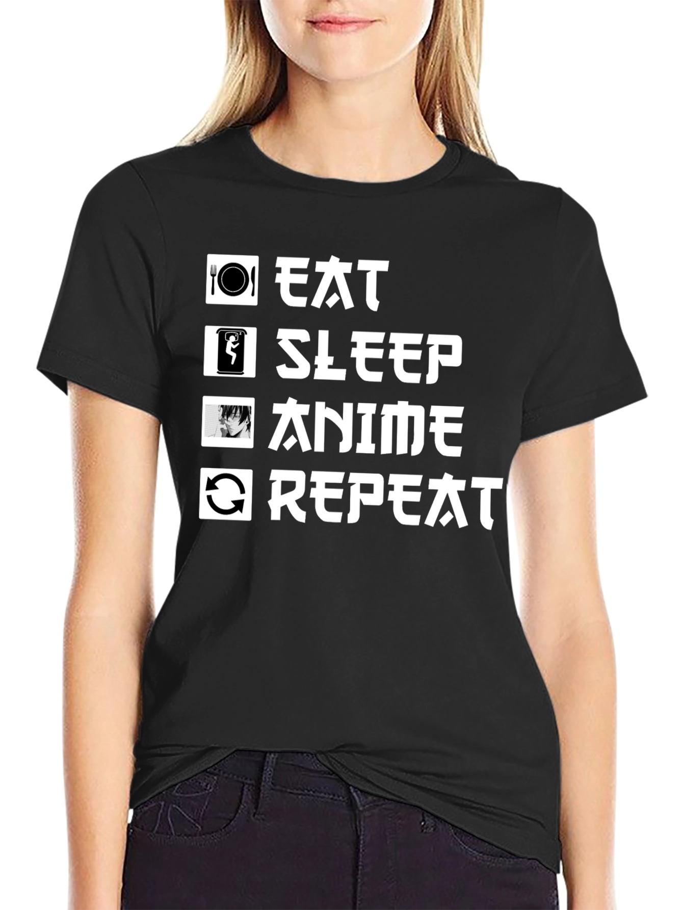 Eat Sleep Anime Repeat Graphic Tee