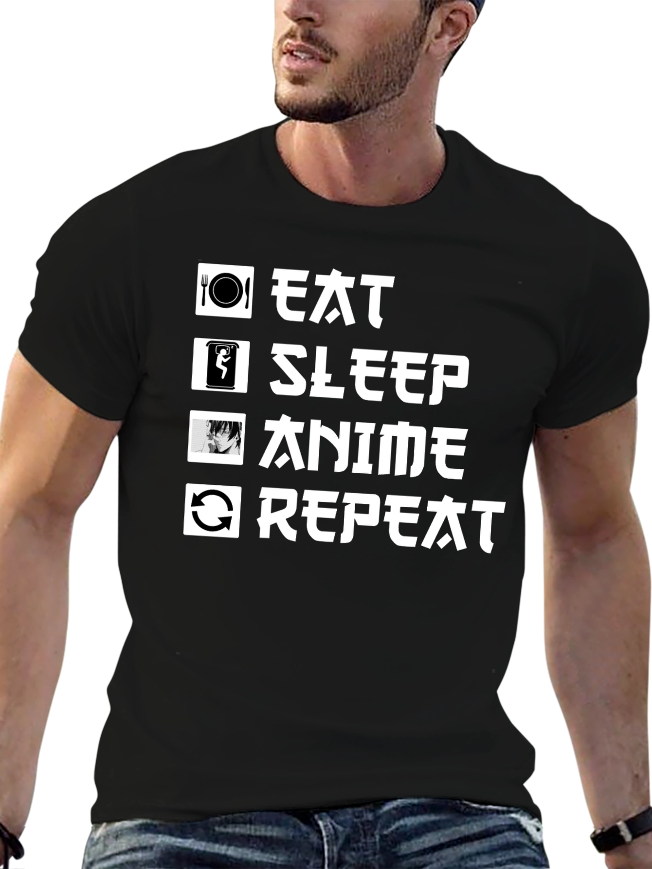 Eat Sleep Anime Repeat Graphic Tee