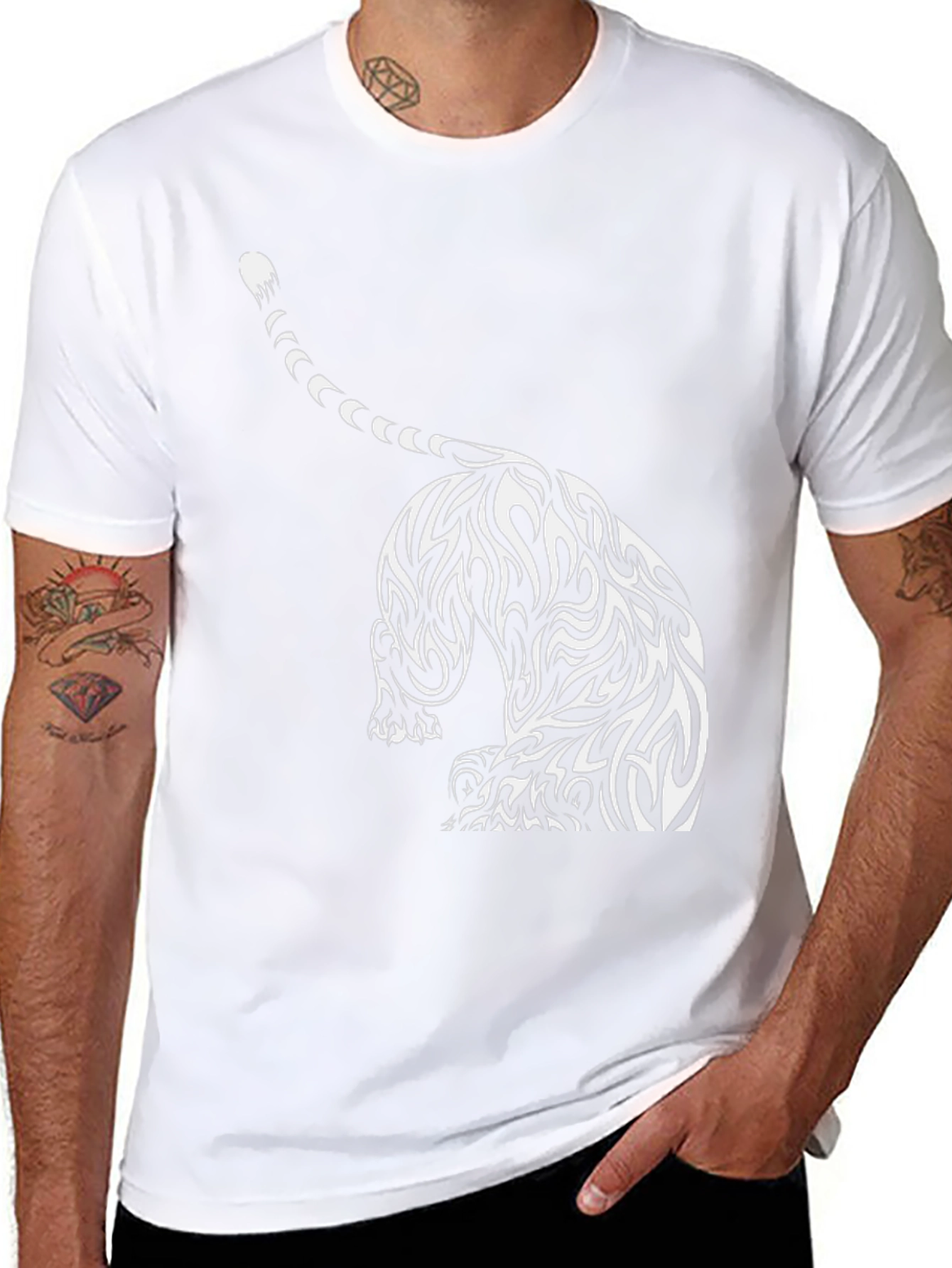Black T-Shirt with Tribal Tiger Design