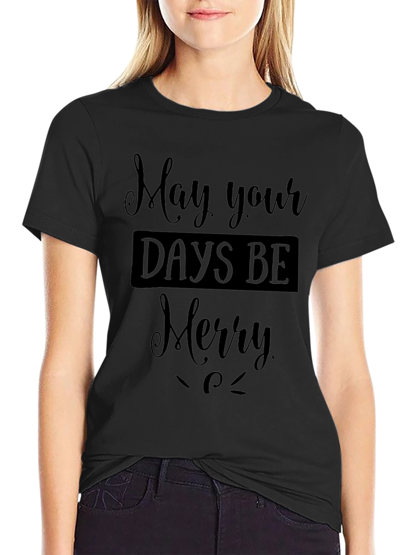 Merry Days Black T-Shirt Holiday Festive Apparel