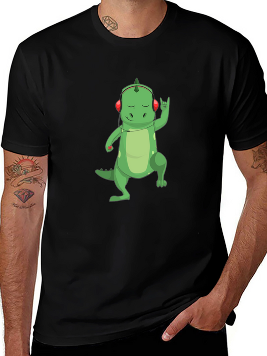 Dino Rocker T-Shirt - Cool Cartoon Dinosaur with Headphones