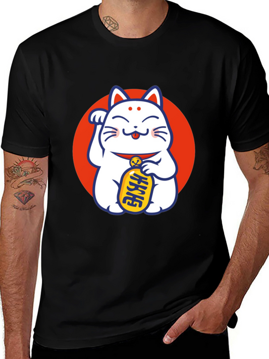 Lucky Cat Graphic T-Shirt - Black