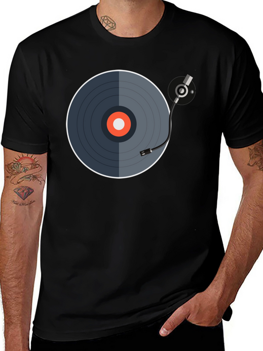 Retro Vinyl Record Graphic Tee - Black