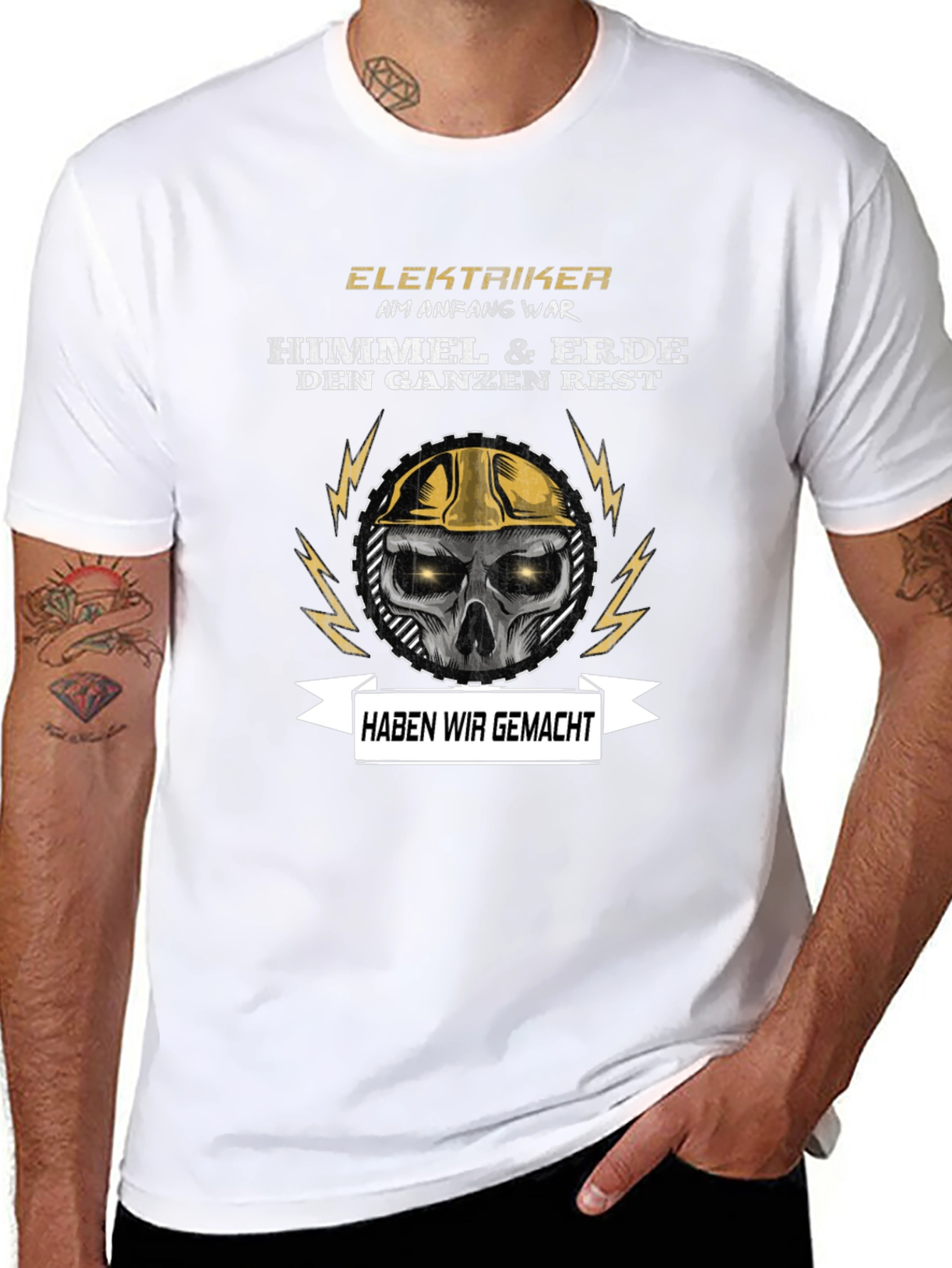 Electrician Skull Graphic T-Shirt - Funny Slogan