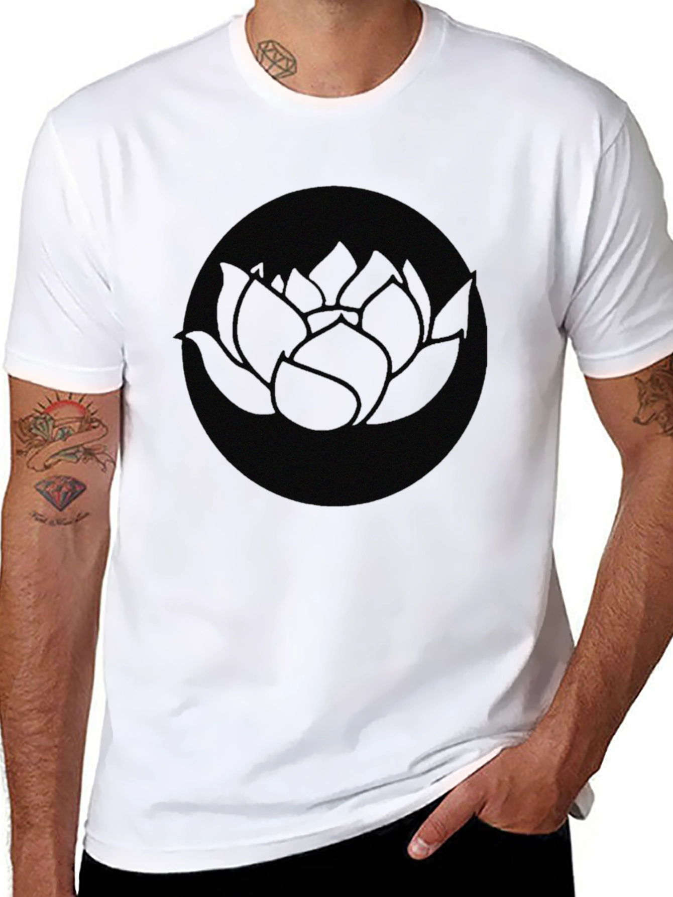 Lotus Circle Graphic Black T-Shirt