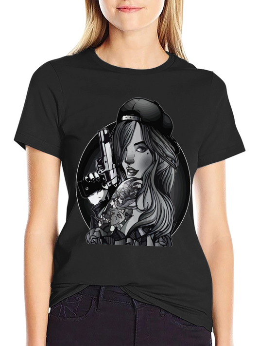 Gun Girl Graphic T-Shirt - Unisex Black Tee