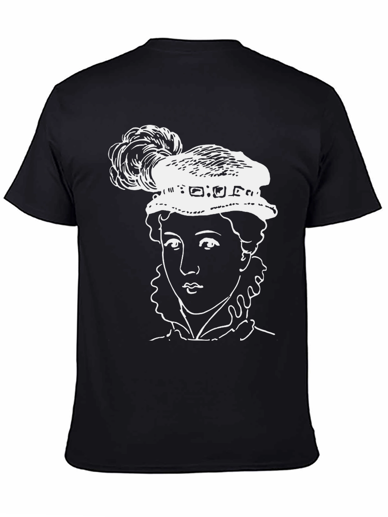 Black T-Shirt with Elizabethan Woman Graphic