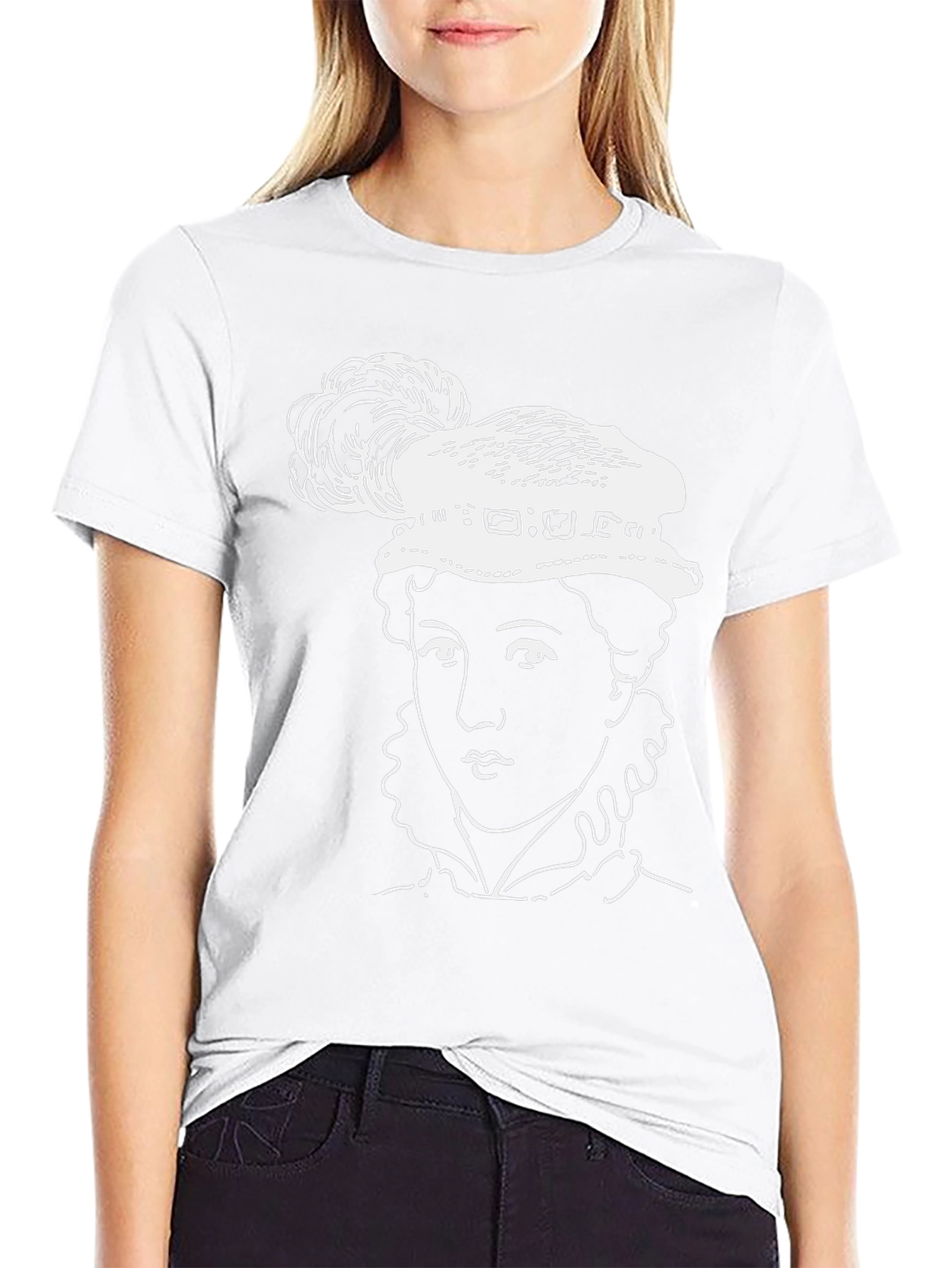 Black T-Shirt with Elizabethan Woman Graphic