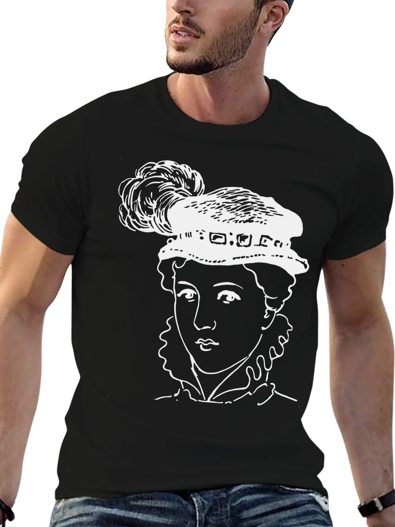 Black T-Shirt with Elizabethan Woman Graphic