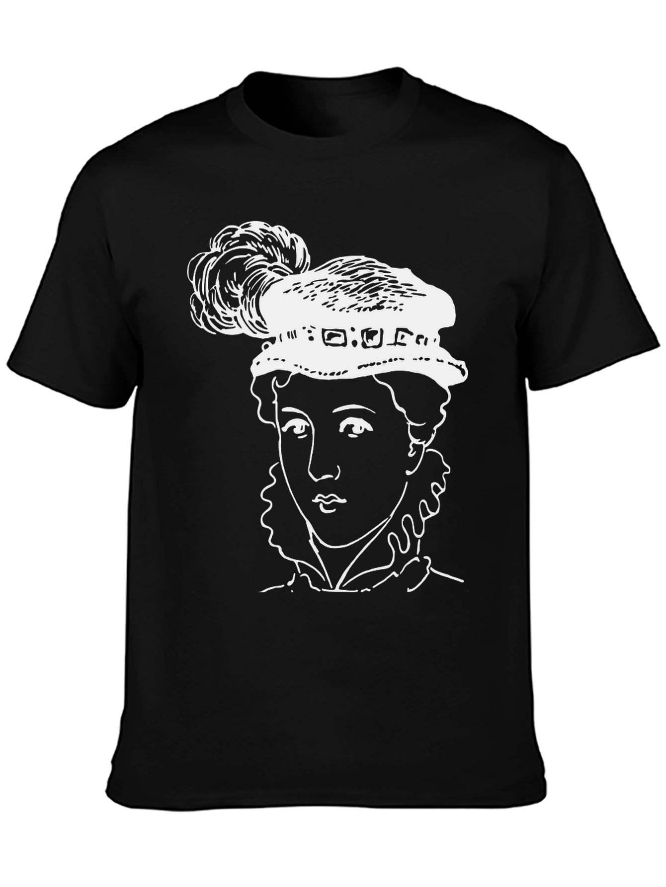 Black T-Shirt with Elizabethan Woman Graphic