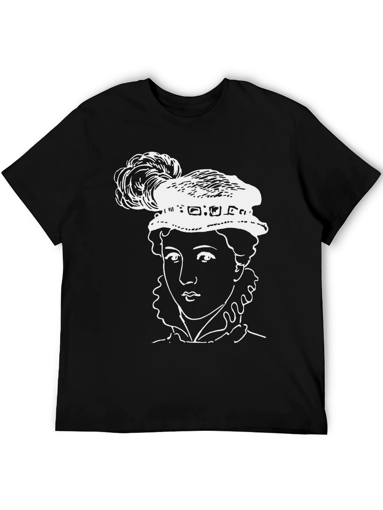 Black T-Shirt with Elizabethan Woman Graphic
