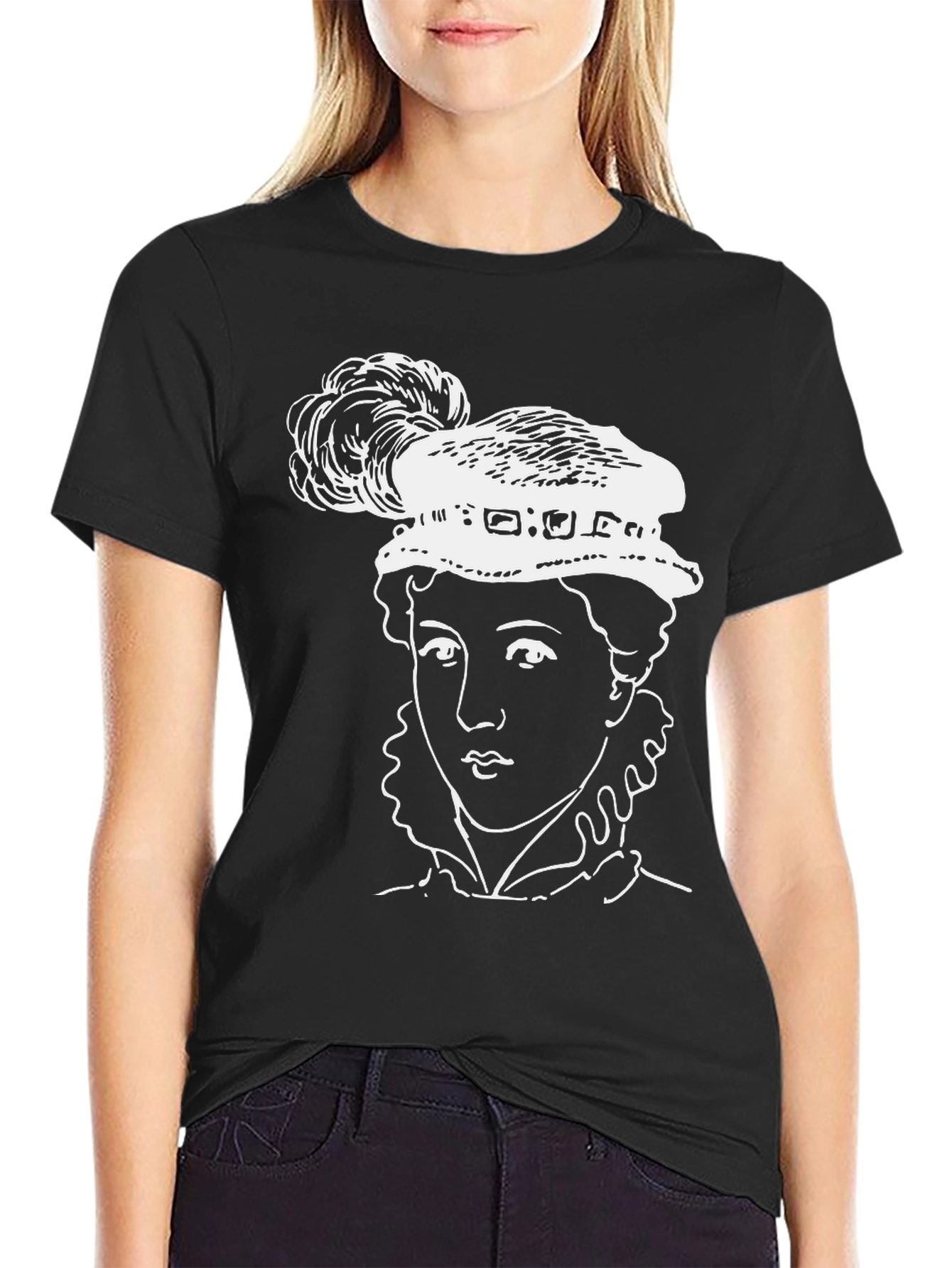 Black T-Shirt with Elizabethan Woman Graphic