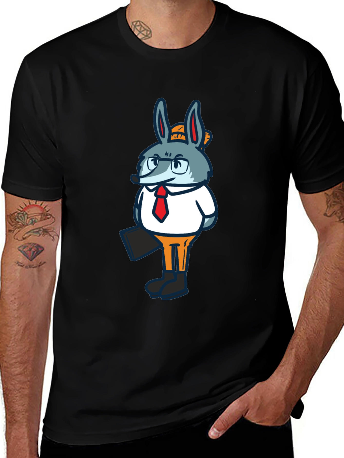 Business Bunny Graphic T-Shirt - Black
