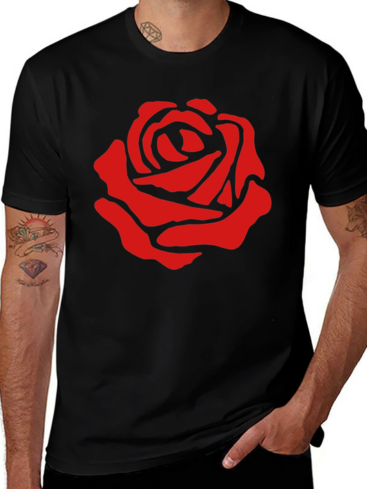 Red Rose Graphic Print Black T-Shirt