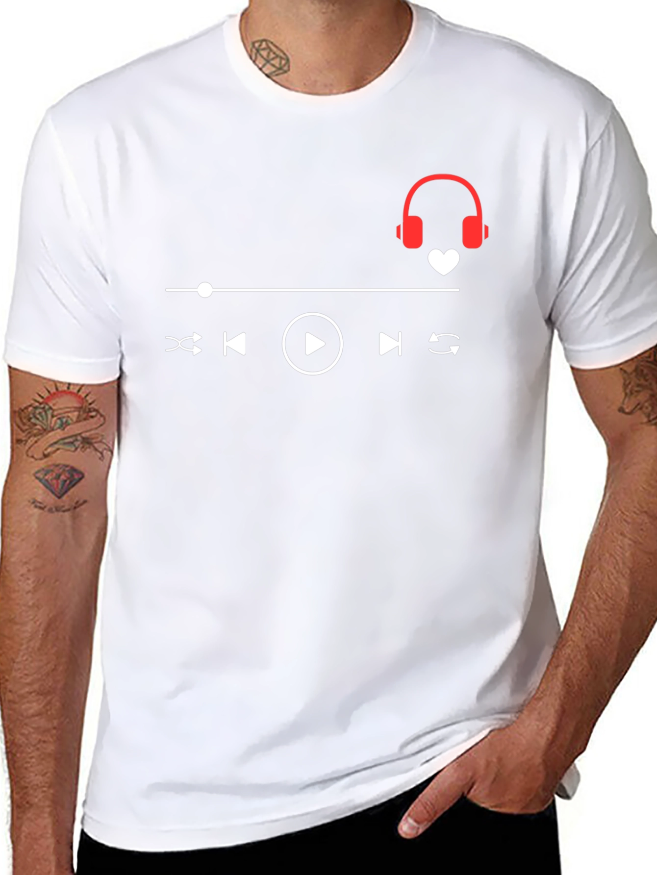 Music Lover T-Shirt - Headphones Heartbeat Design