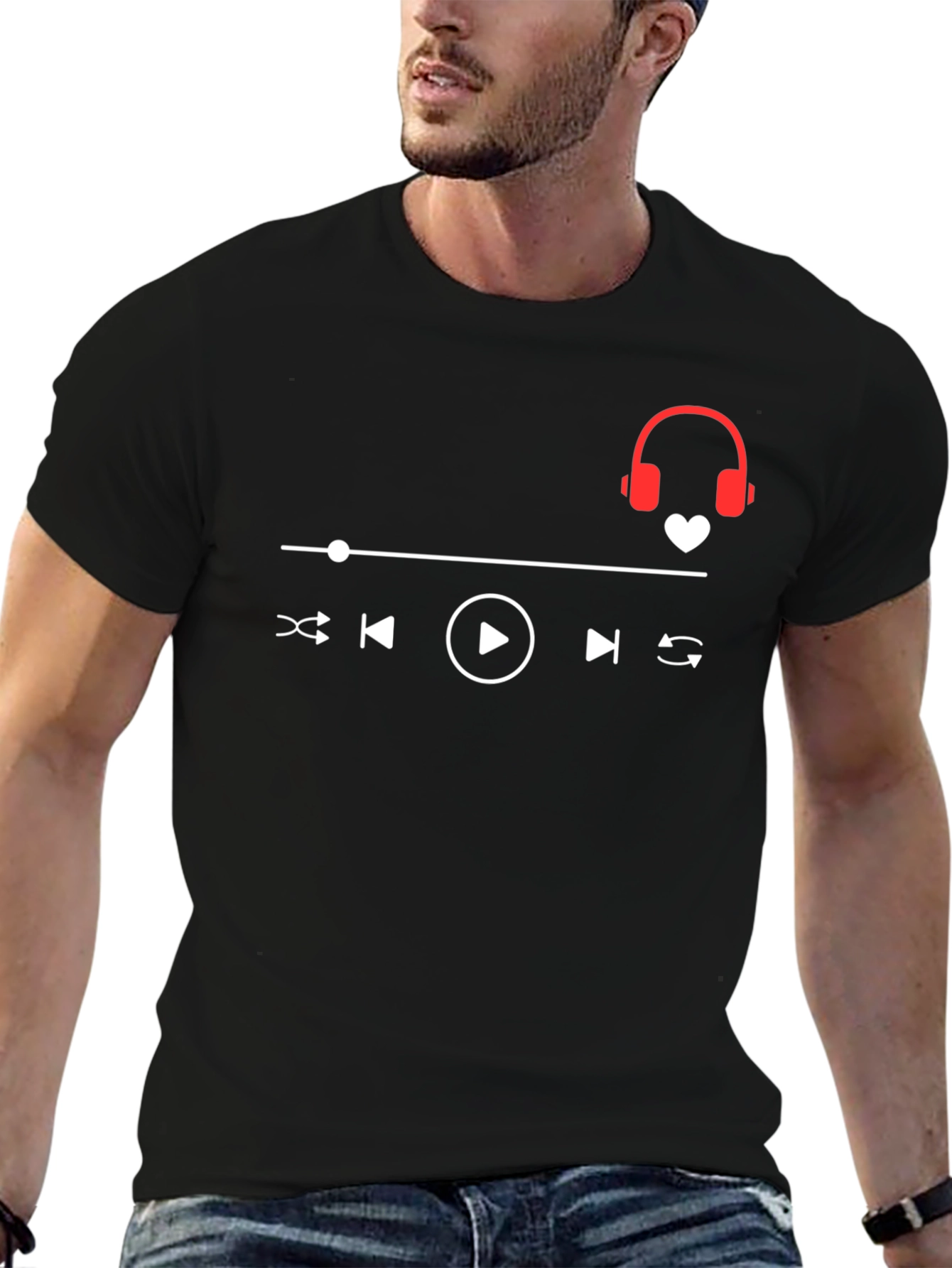 Music Lover T-Shirt - Headphones Heartbeat Design