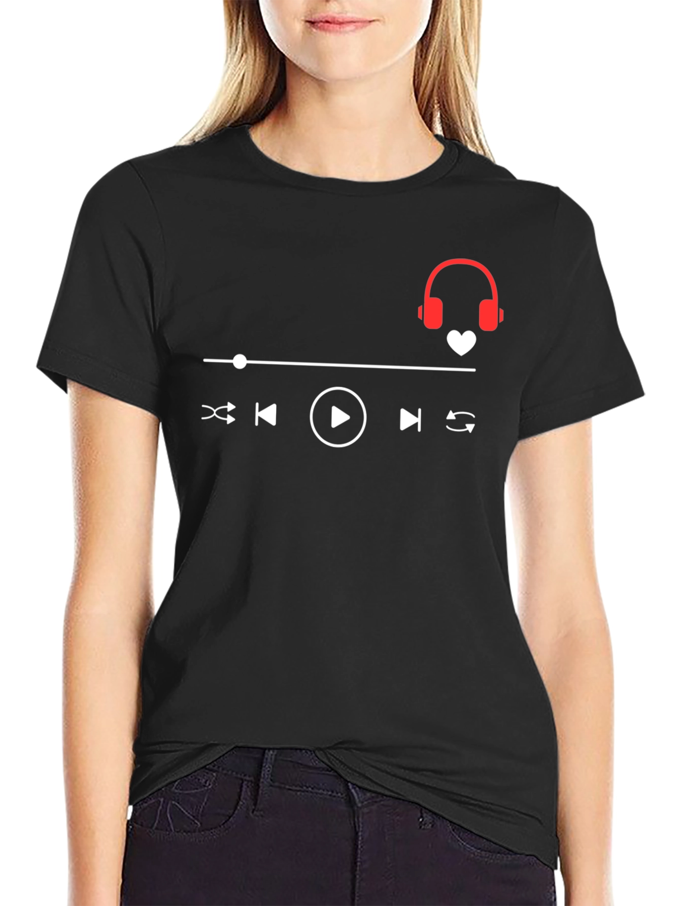 Music Lover T-Shirt - Headphones Heartbeat Design