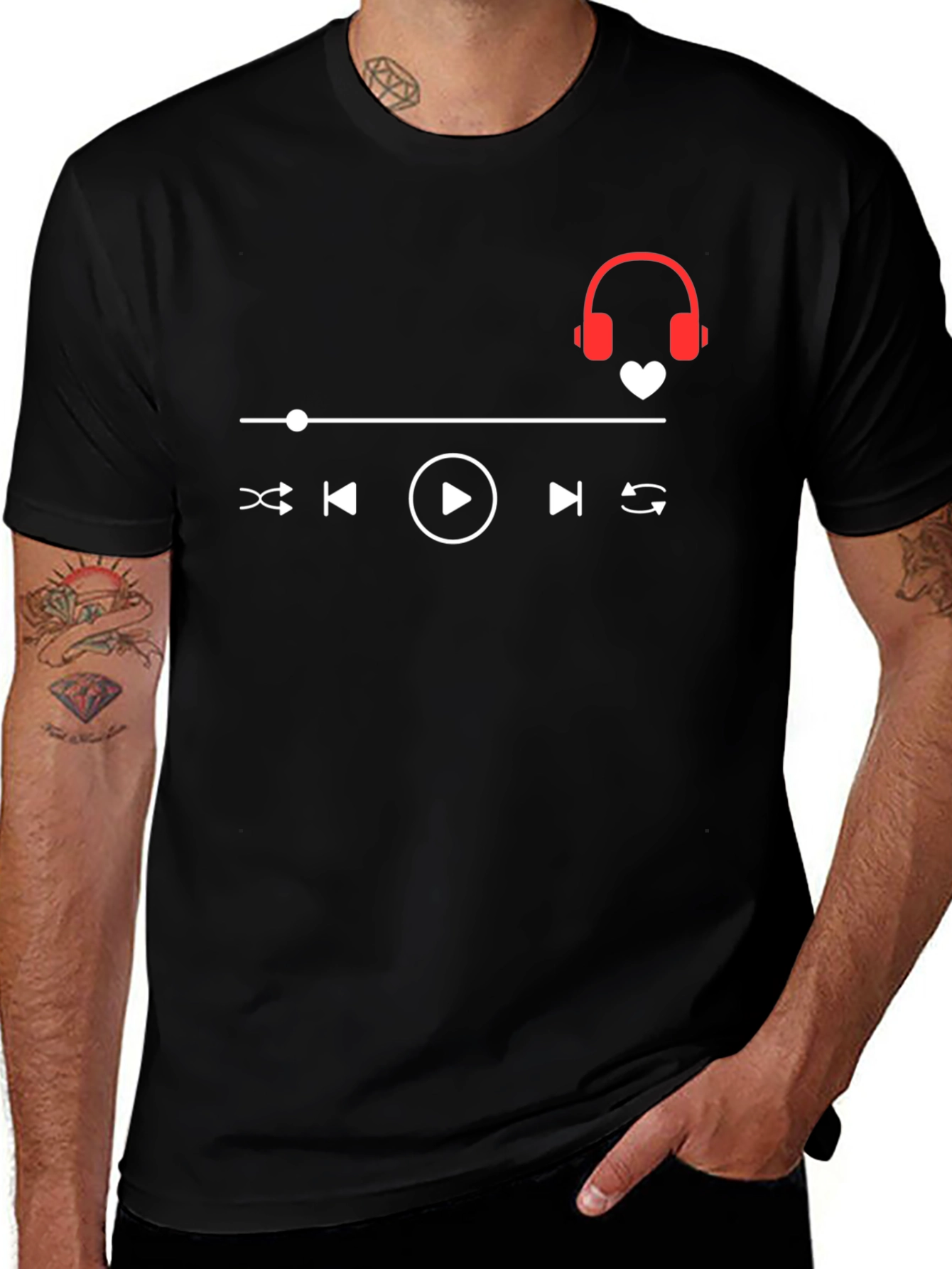 Music Lover T-Shirt - Headphones Heartbeat Design