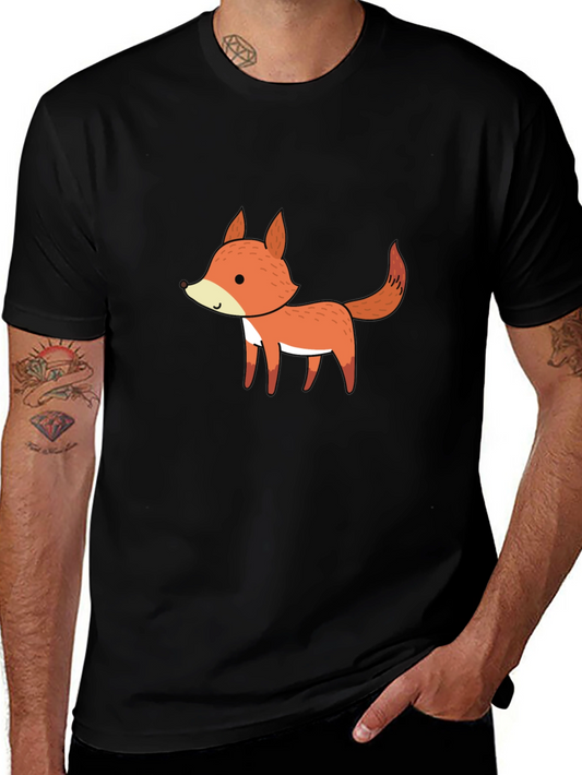 Cute Cartoon Fox Black T-Shirt for Men