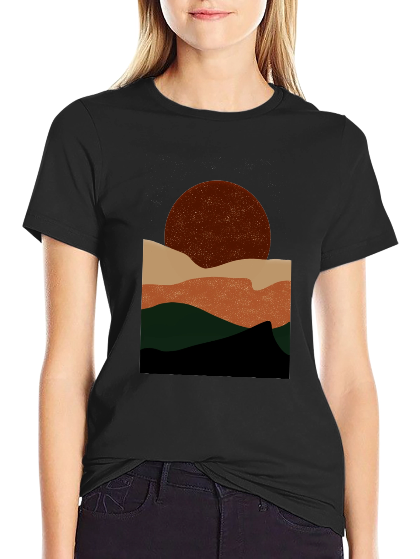 Abstract Mountain Sunset Graphic Tee - Black