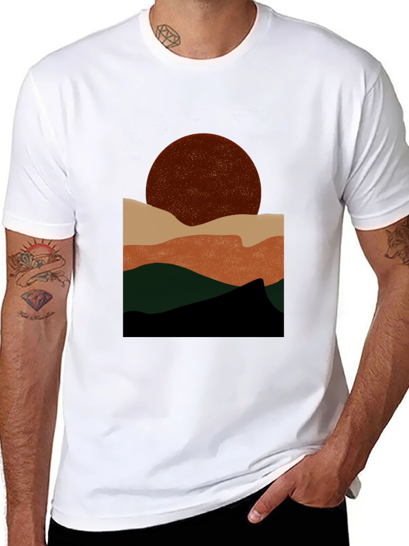 Abstract Mountain Sunset Graphic Tee - Black