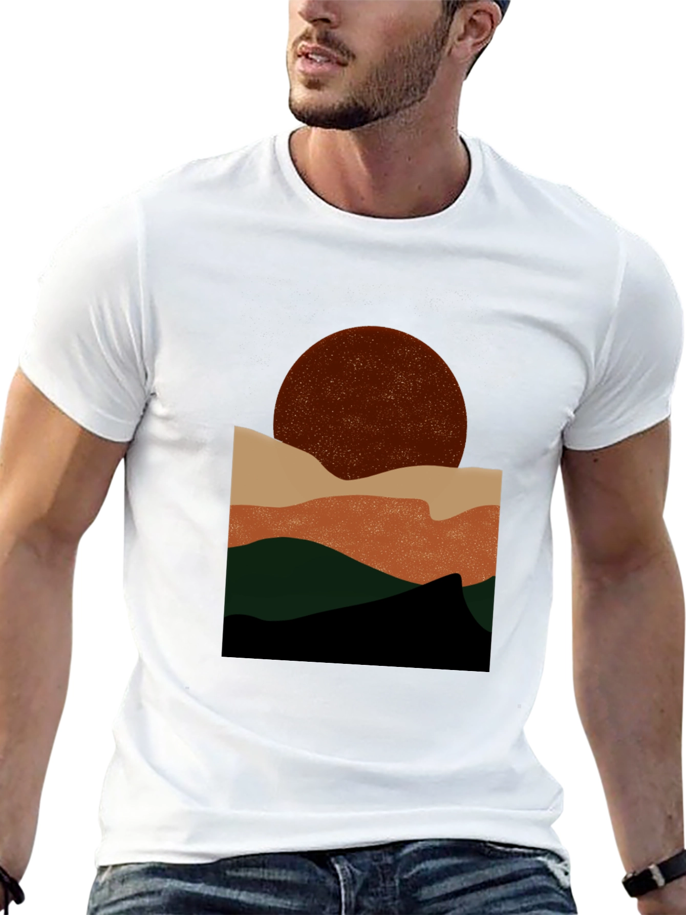 Abstract Mountain Sunset Graphic Tee - Black