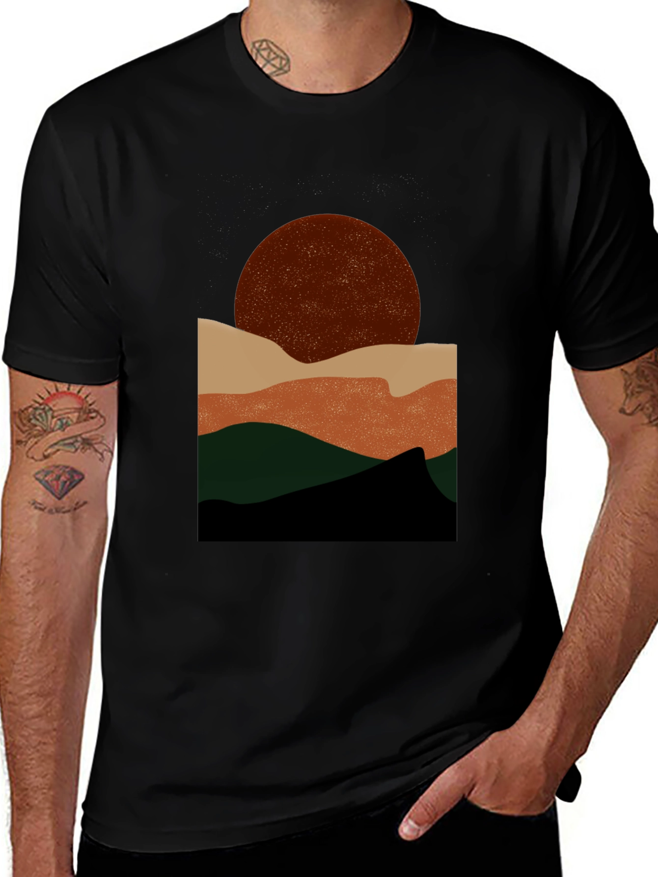 Abstract Mountain Sunset Graphic Tee - Black