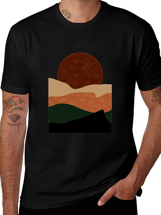 Abstract Mountain Sunset Graphic Tee - Black
