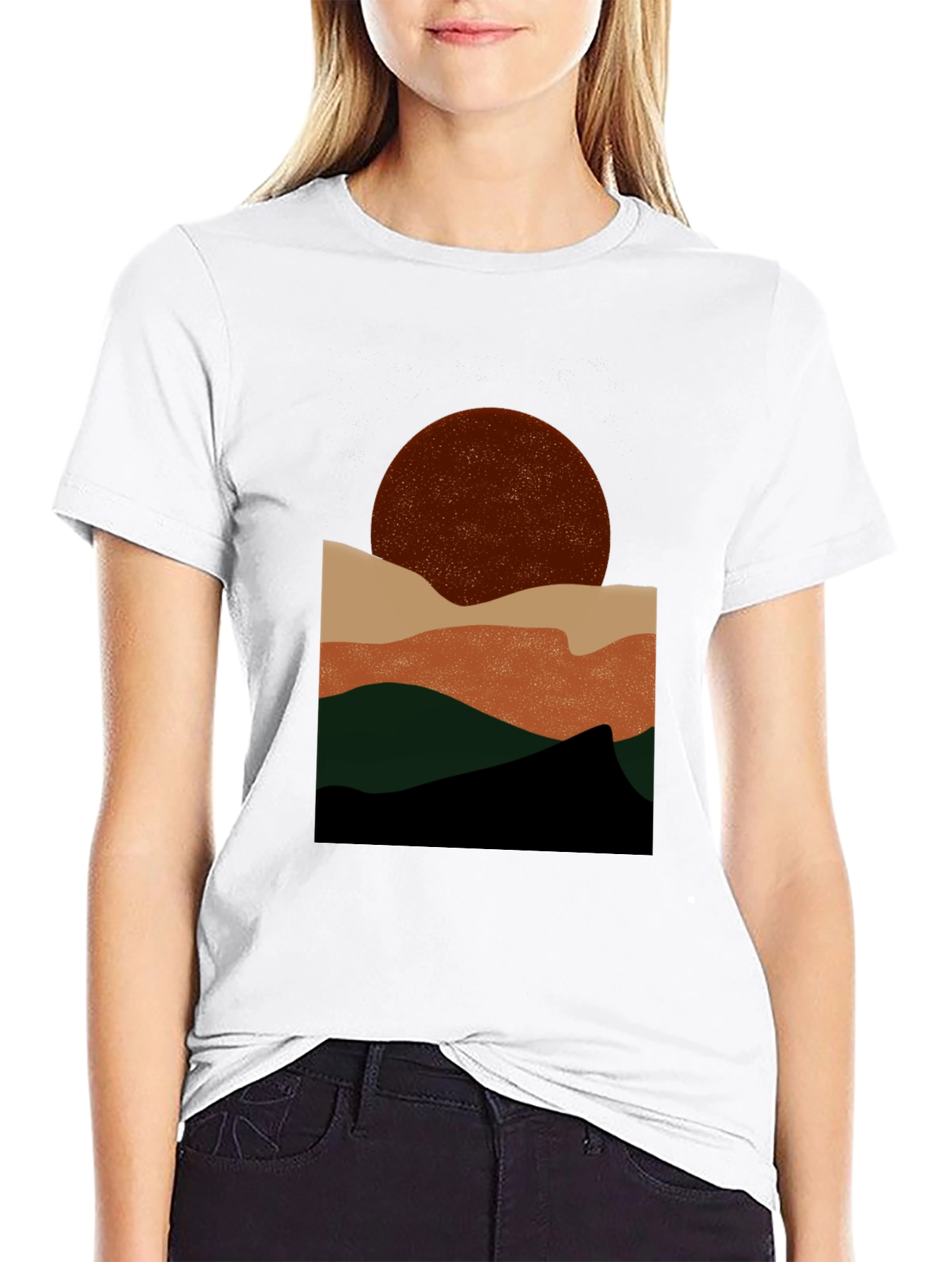 Abstract Mountain Sunset Graphic Tee - Black