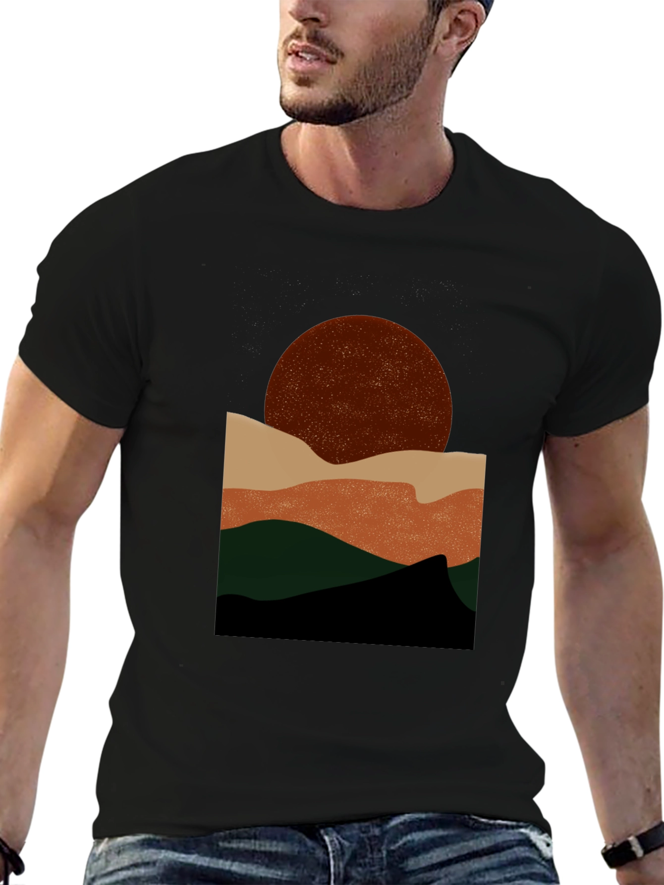 Abstract Mountain Sunset Graphic Tee - Black