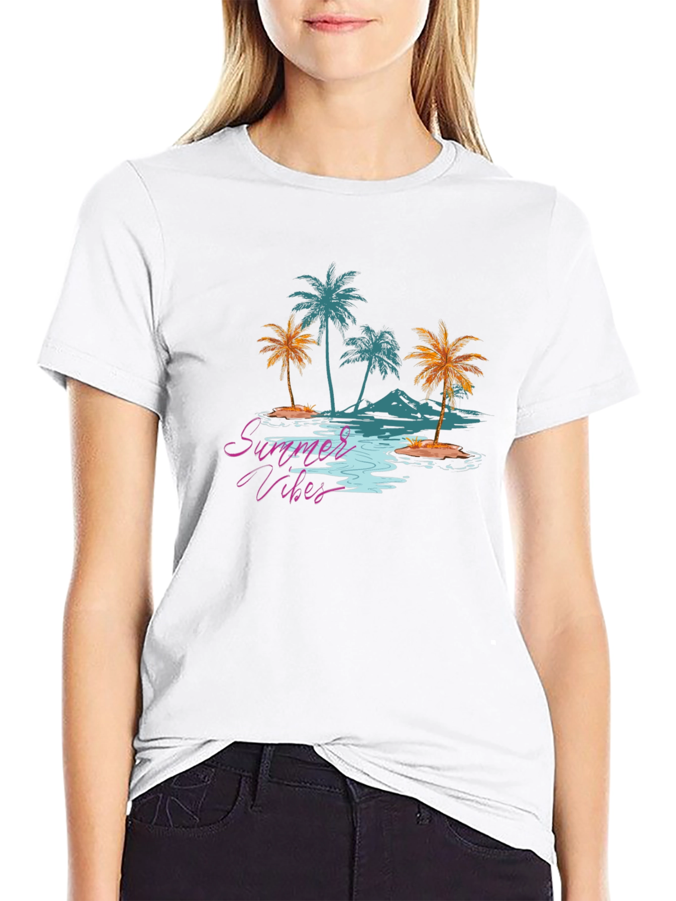 Summer Vibes Graphic Tee - Tropical Palm Tree Design