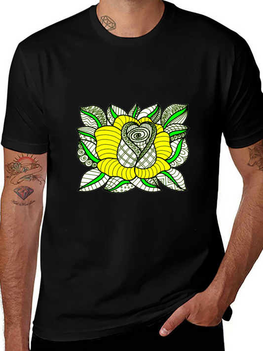 Black T-Shirt with Yellow Rose Graphic