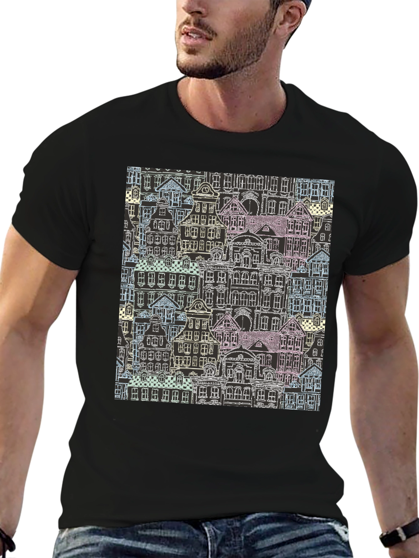 Urban Sketch T-Shirt - Modern Cityscape Design