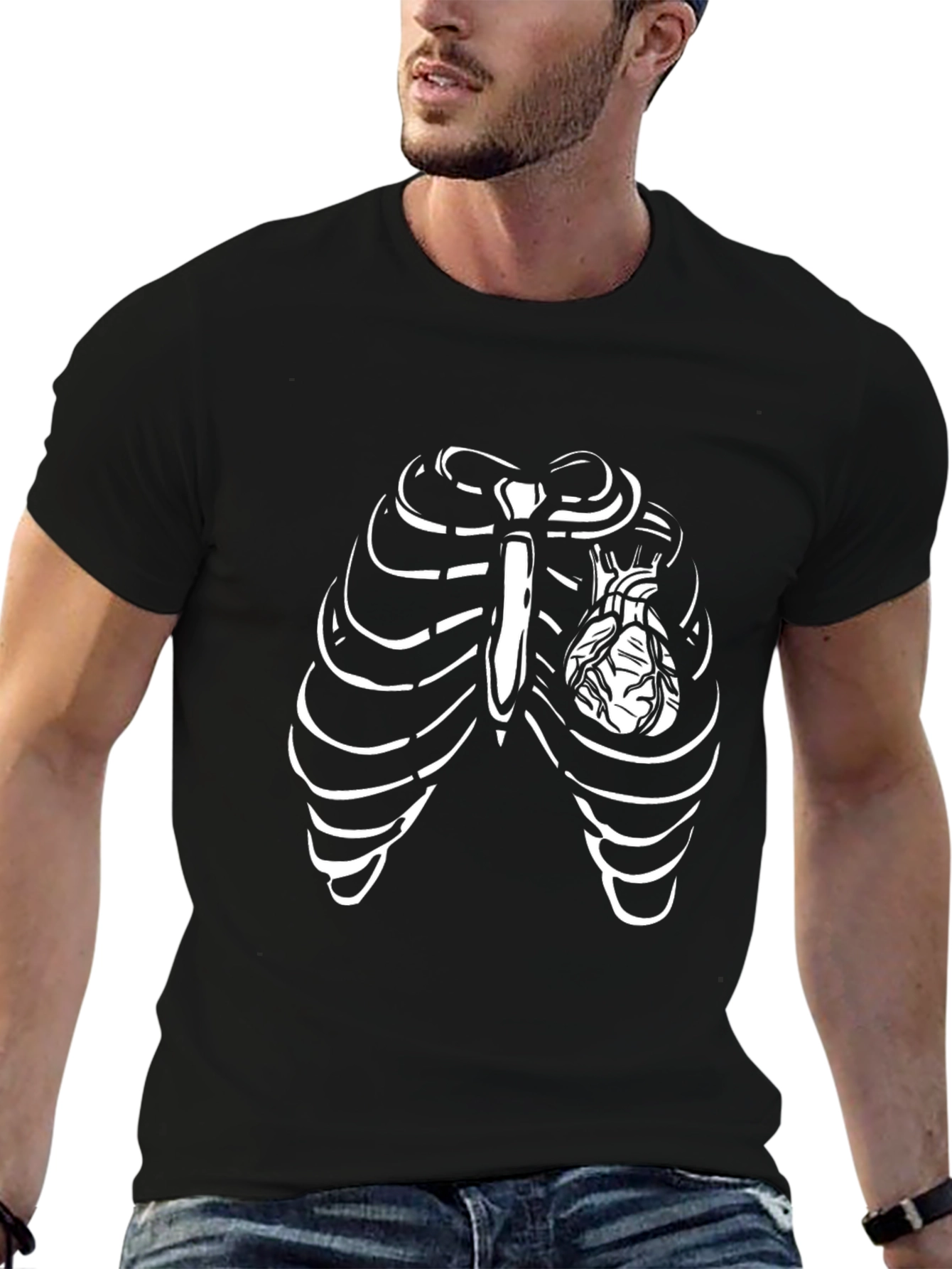 Rib Cage Heart Graphic Tee - Black Casual T-Shirt