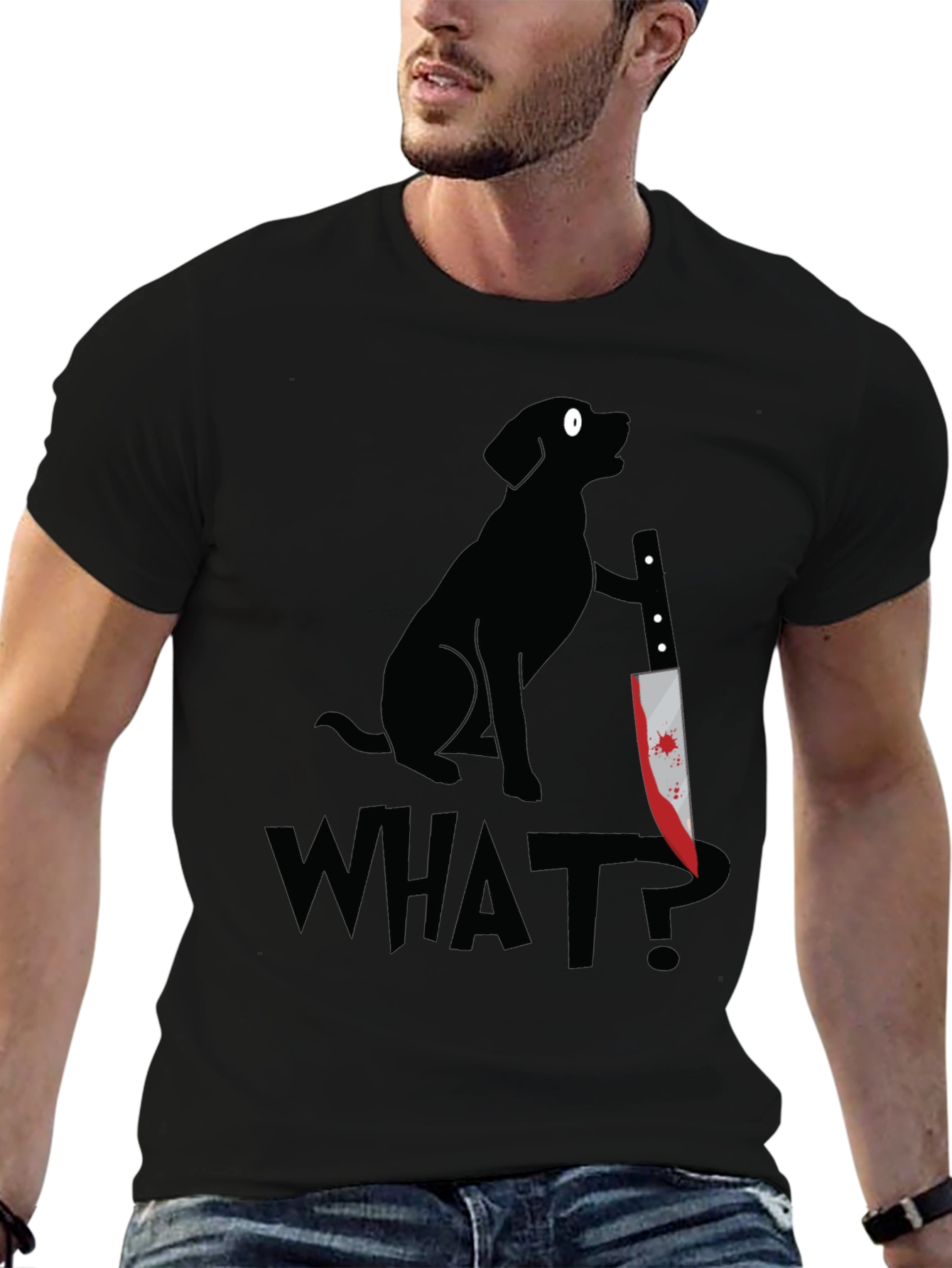Dog with Knife Graphic Tee - What? T-Shirt